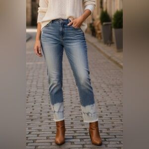 Tribal Audrey Mid-Rise Girlfriend Capri Jeans with Vintage Distress size 6